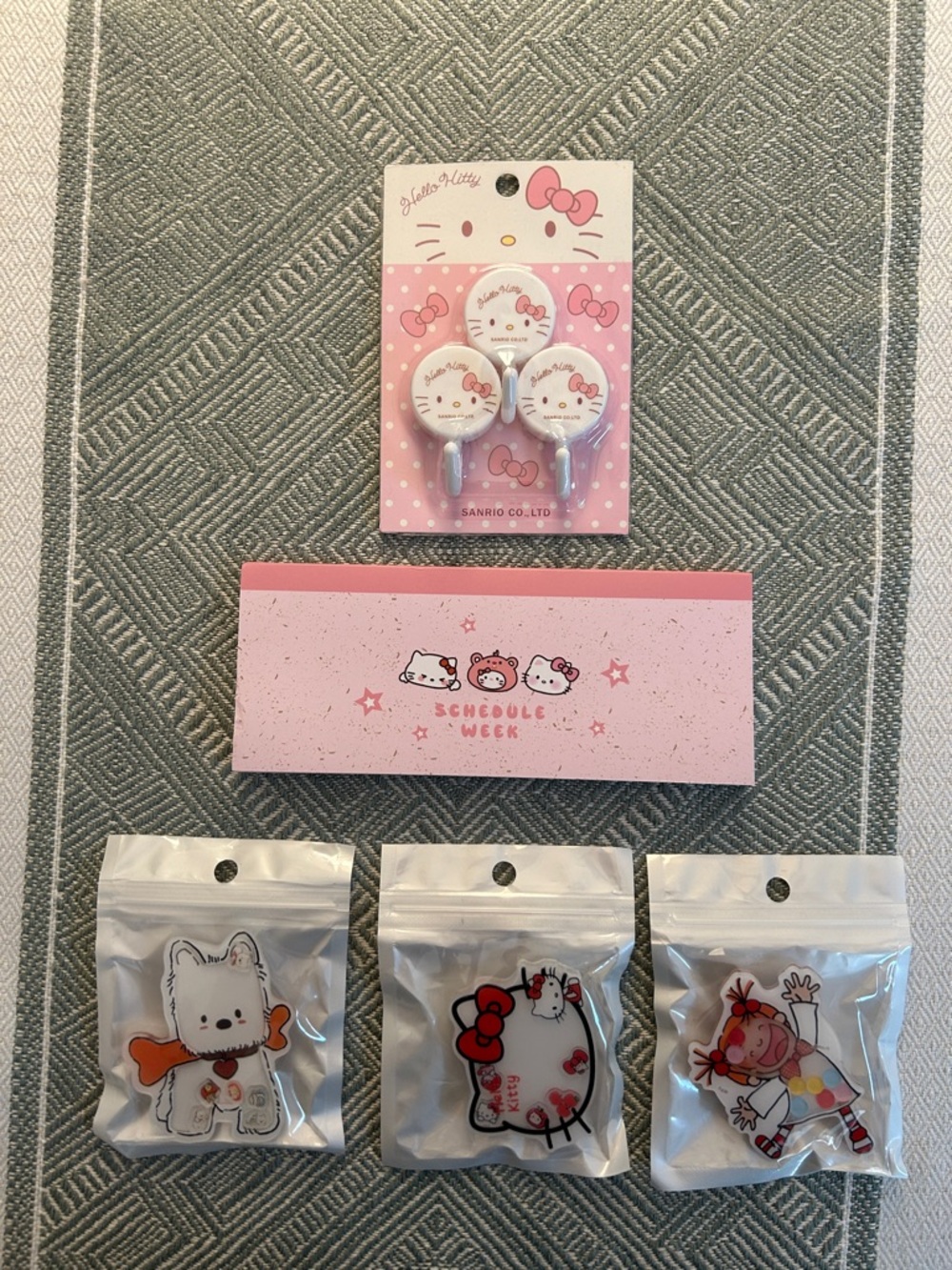 Hello Kitty Pink & White Stationery Hooks with Character Charms